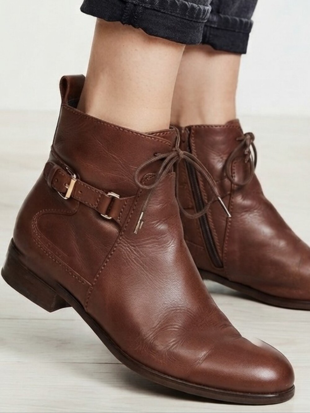 Cole Haan Brown Leather Waterproof Ankle Boots  Buckle Detail Size 8B  Fashion